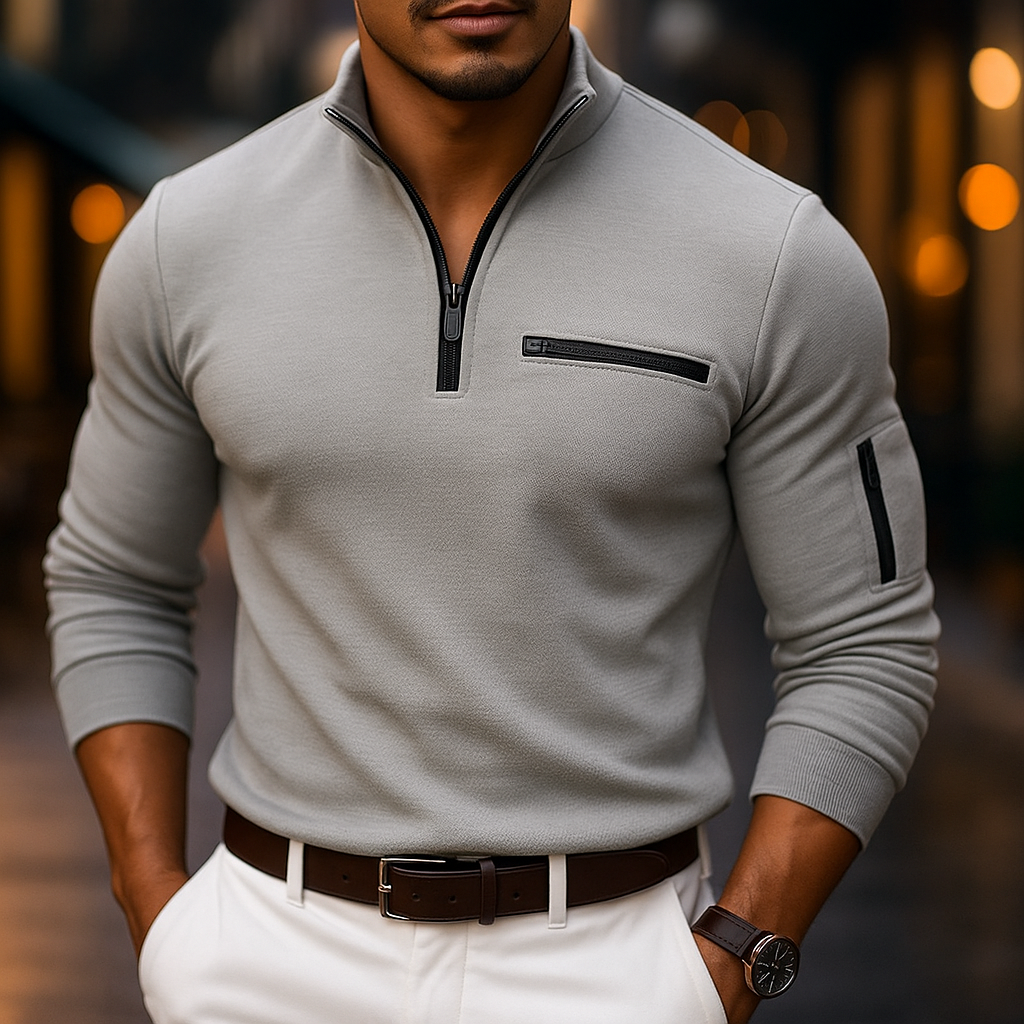 Men's Long Sleeve Polo Shirt with Zipper