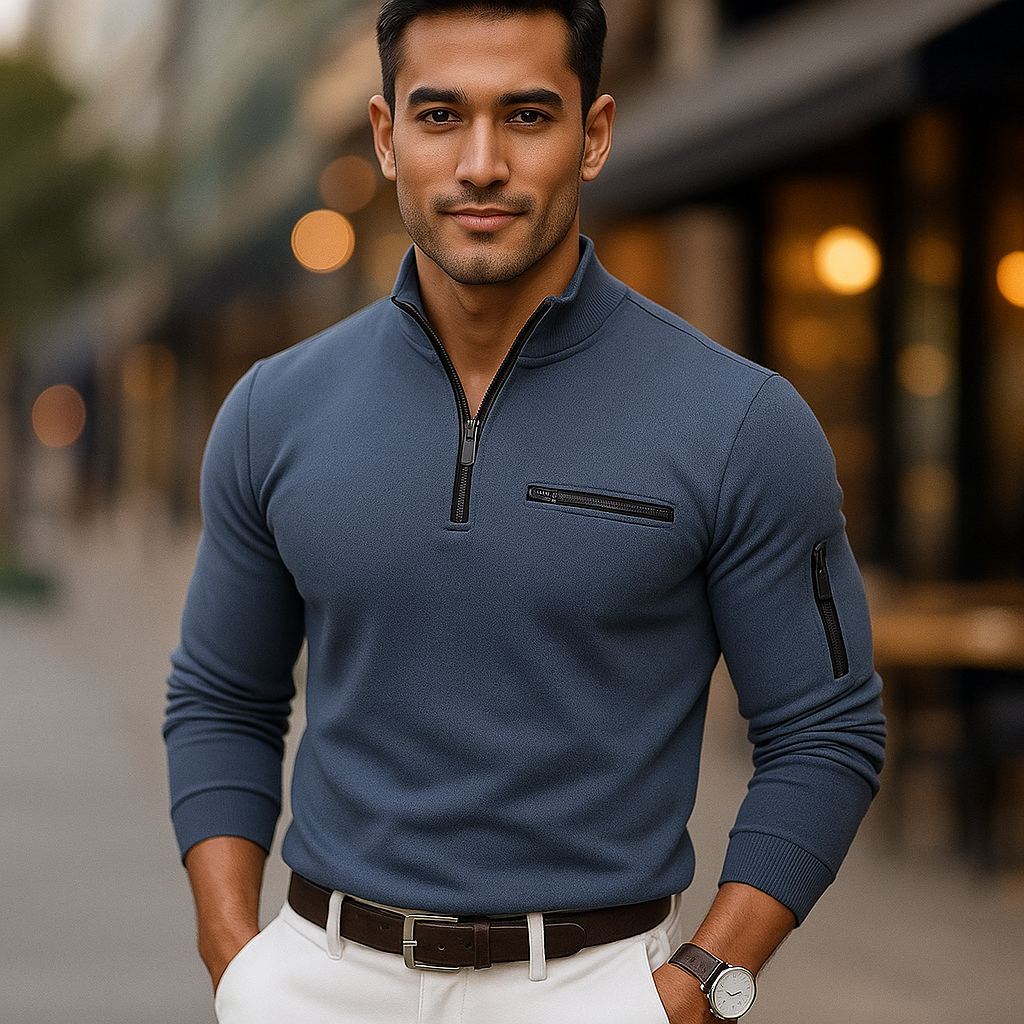 Men's Long Sleeve Polo Shirt with Zipper