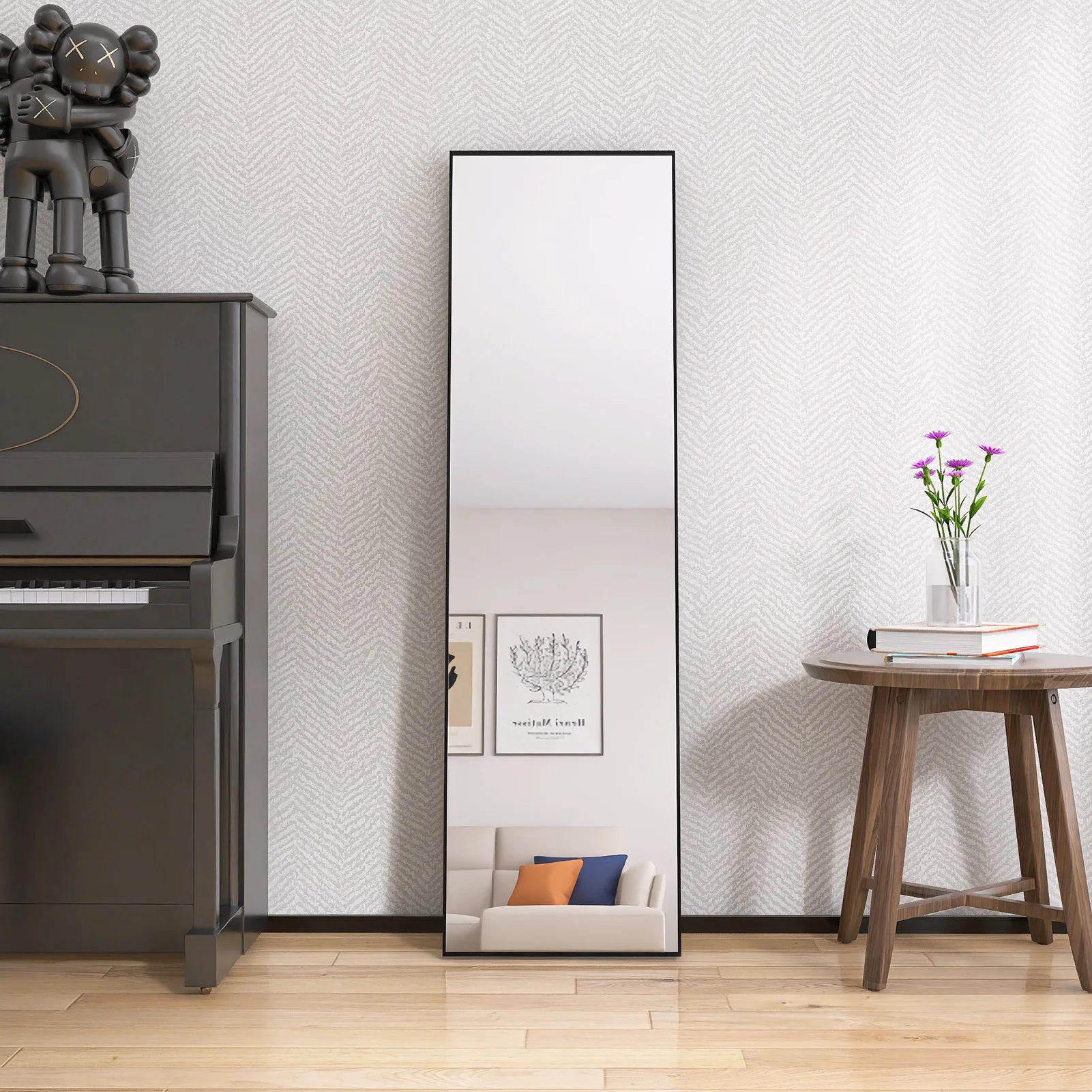 Anajqaqia Tempered Glass Floor Mirror 140x40cm Black