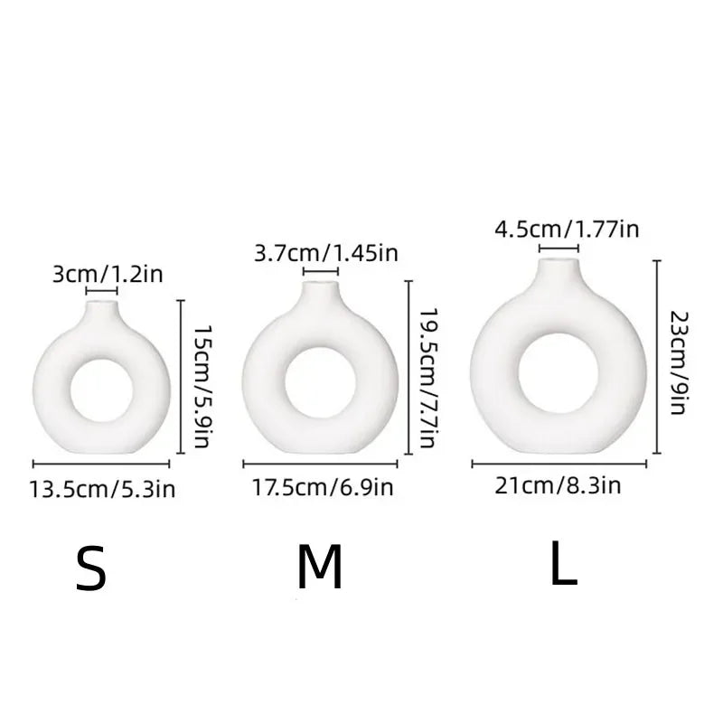 Simple Plastic Vase Donut Shape Single Flower Pot Home Living Room Decoration Table Ornaments Circle Flower Arrangement Vase