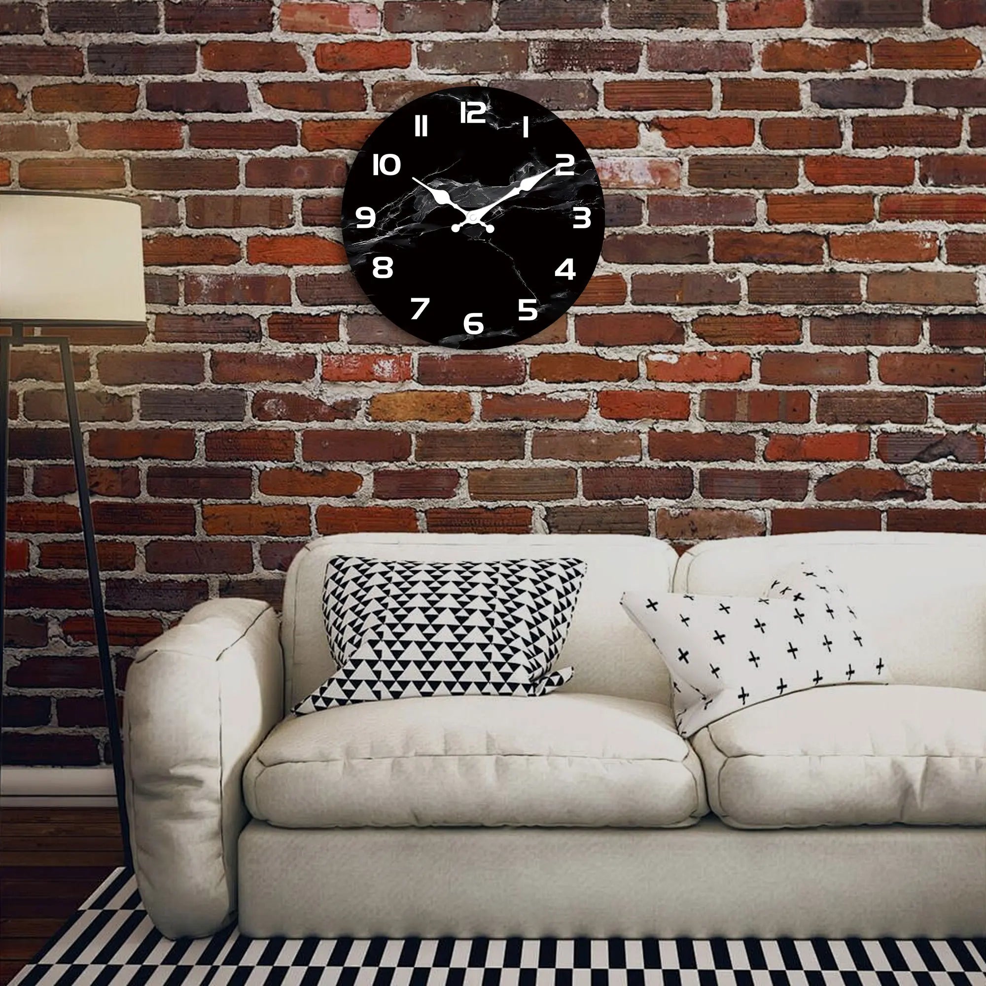 1pc Simple Black marble textured wooden wall clock - Silent non-ticking round clock, suitable for living room bedroom, room deco