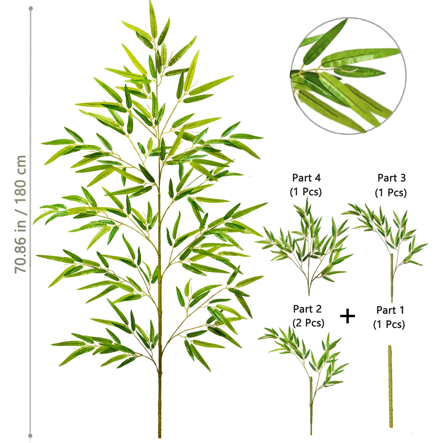 120-240cm/94.48in Artificial Green Bamboo Leaves, Fake Branch Plants, Suitable for Home,  Commercial Office Decoration
