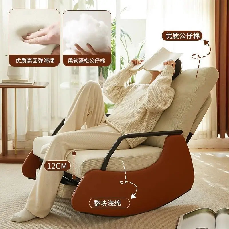 Foldable Rocking Chair Backrest Armrest Sofa Bed Balcony Home Leisure Chair Single Bedroom Living Room Leisure Lazy Sofa Bed