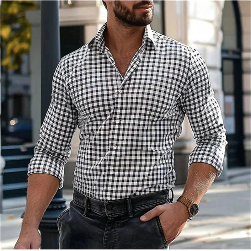 Men's Shirt Button Shirt Casual Shirt Black Red Blue Long Sleeve Striped Lapel Daily Vacation Wear Fashion Casual Tops Shirt