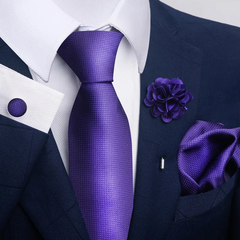 Hot Sale Luxury 8 cm Blue Floral Ties Pocket Square Cufflinks Brooch Set For Man Suit Accessories Holiday Gift Fit Formal Party