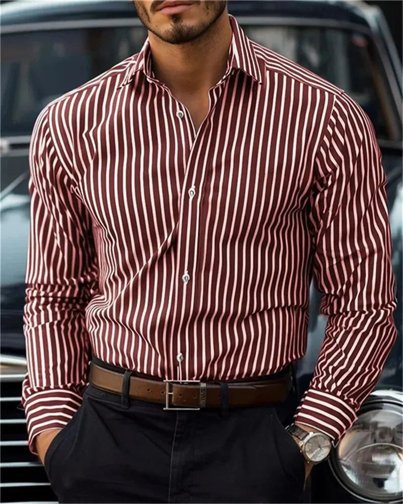 Men's Shirt Button Shirt Casual Shirt Black Red Blue Long Sleeve Striped Lapel Daily Vacation Wear Fashion Casual Tops Shirt