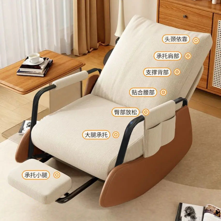 Foldable Rocking Chair Backrest Armrest Sofa Bed Balcony Home Leisure Chair Single Bedroom Living Room Leisure Lazy Sofa Bed