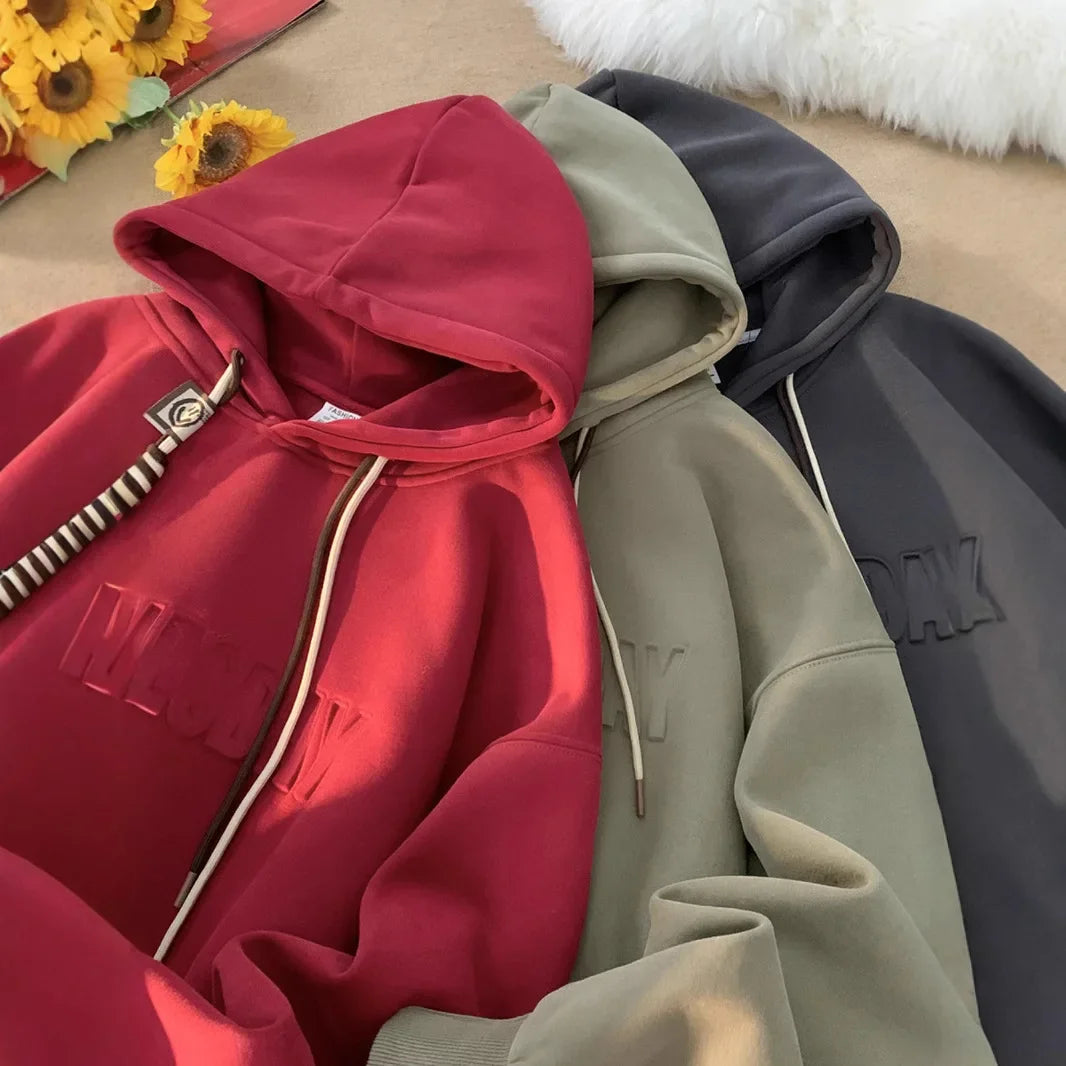 American Style Thickened Hoodie Men's Autumn Winter New Fashion Brand Fleece Lined Thickened Cityboy Japanese Style Jacket