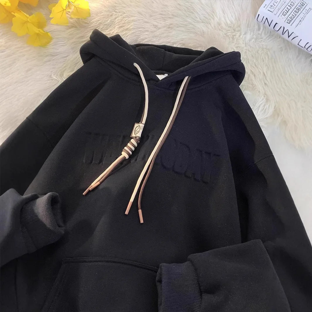 American Style Thickened Hoodie Men's Autumn Winter New Fashion Brand Fleece Lined Thickened Cityboy Japanese Style Jacket