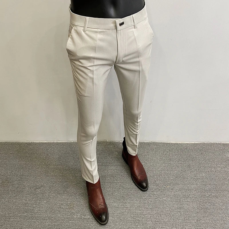 2024 Summer New Men's Casual Stretch Suit Pants Men Fashion Slim Fit Solid Color Formal Business Social Office Trouser 36-28