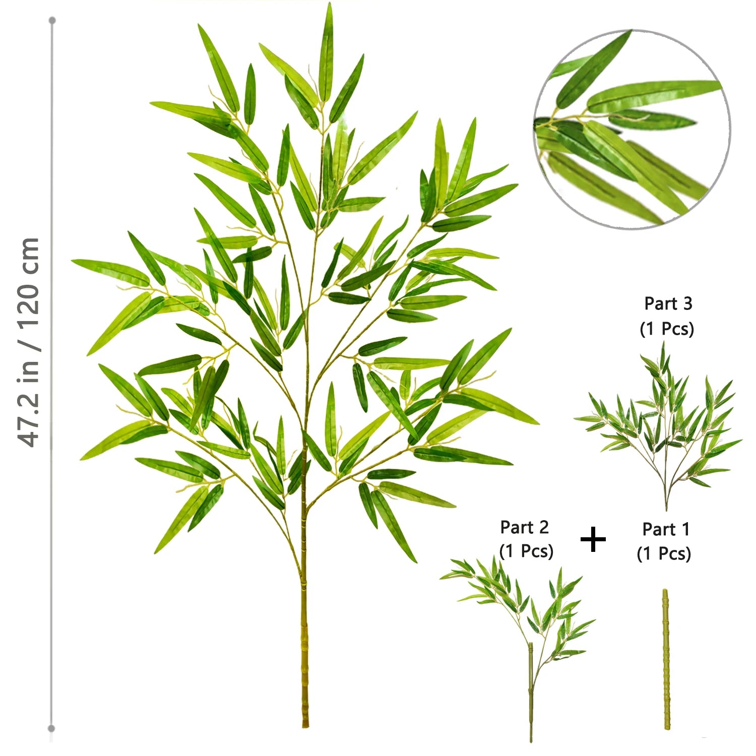 120-240cm/94.48in Artificial Green Bamboo Leaves, Fake Branch Plants, Suitable for Home,  Commercial Office Decoration