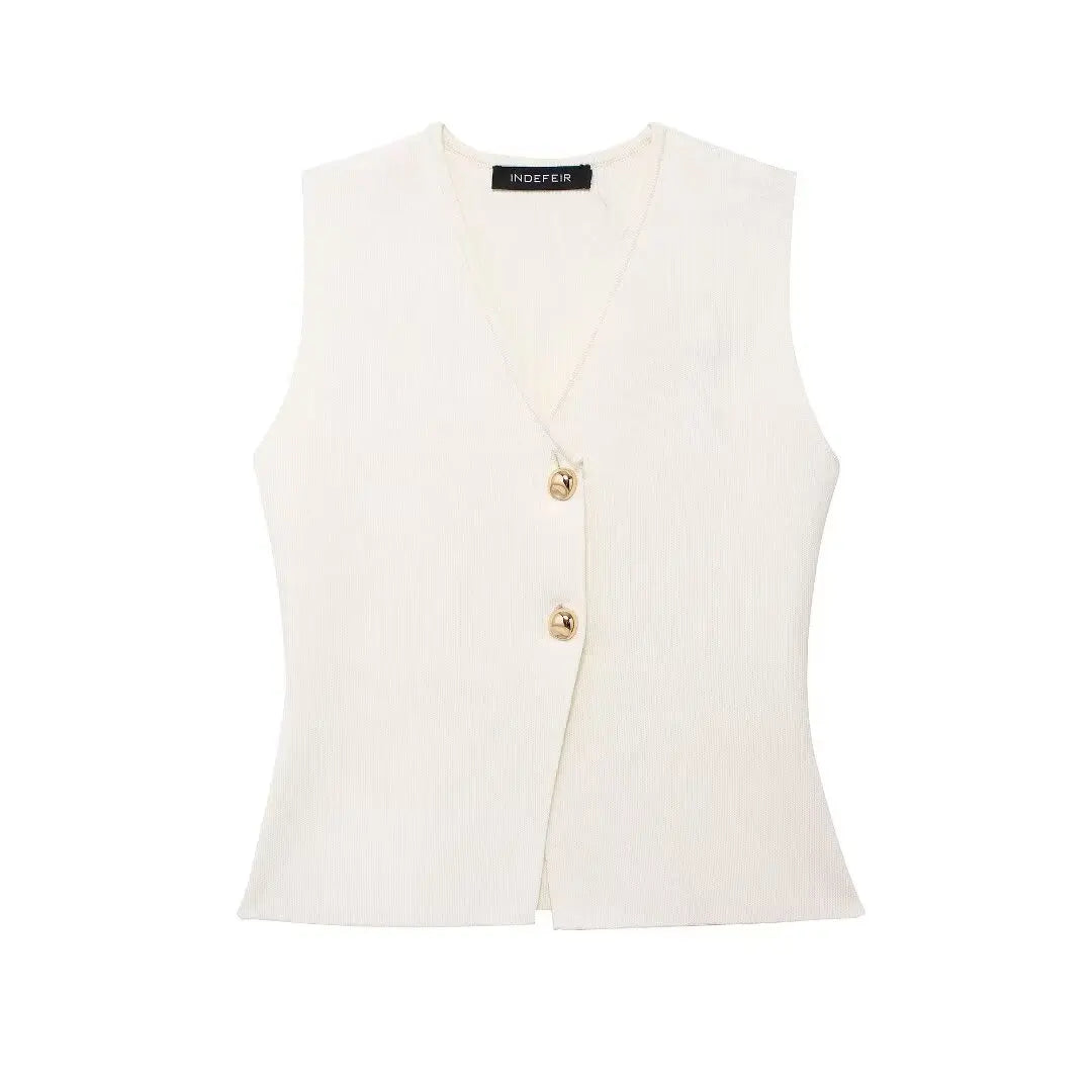 MUJER Woman Knit Vest Top Cropped Sleeveless Vests for Women 2025 Button Summer Vest Top Women Waistcoat Knitted Short Tops