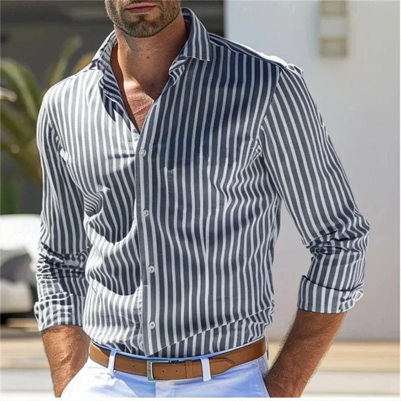 Men's Shirt Button Shirt Casual Shirt Black Red Blue Long Sleeve Striped Lapel Daily Vacation Wear Fashion Casual Tops Shirt