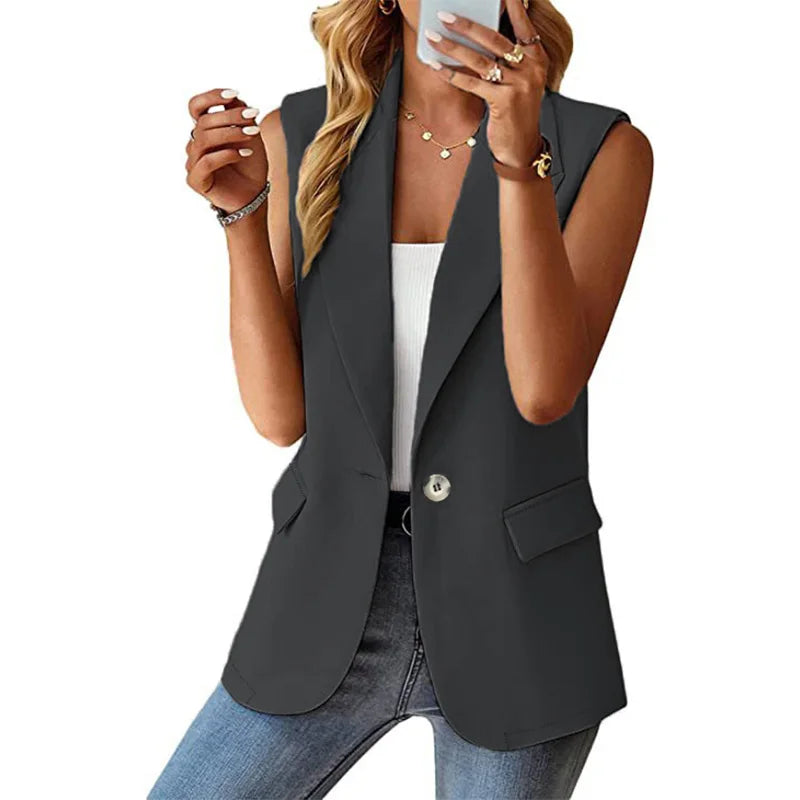 2024 Spring/Summer New Polo Collar Suit Vest Women's Style Commuter Sleeveless Cardigan Tank Top Women
