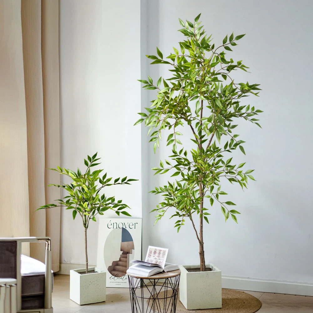 75-140cm Tall Artificial Nandina Plants Fake Tropical Palm Branches Plastic Green Bamboo Leaves For Home Garden Office Decor