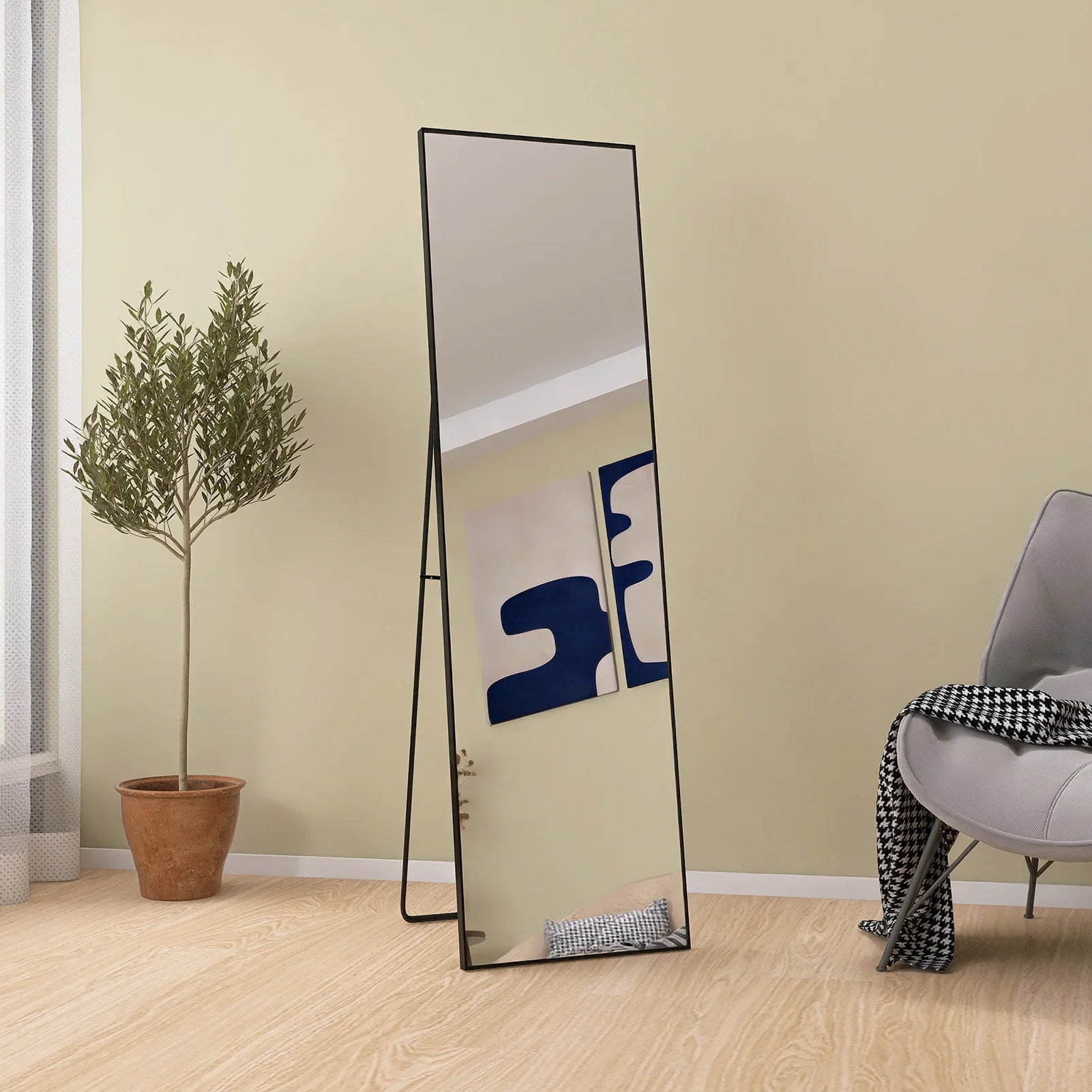 Anajqaqia Tempered Glass Floor Mirror 140x40cm Black