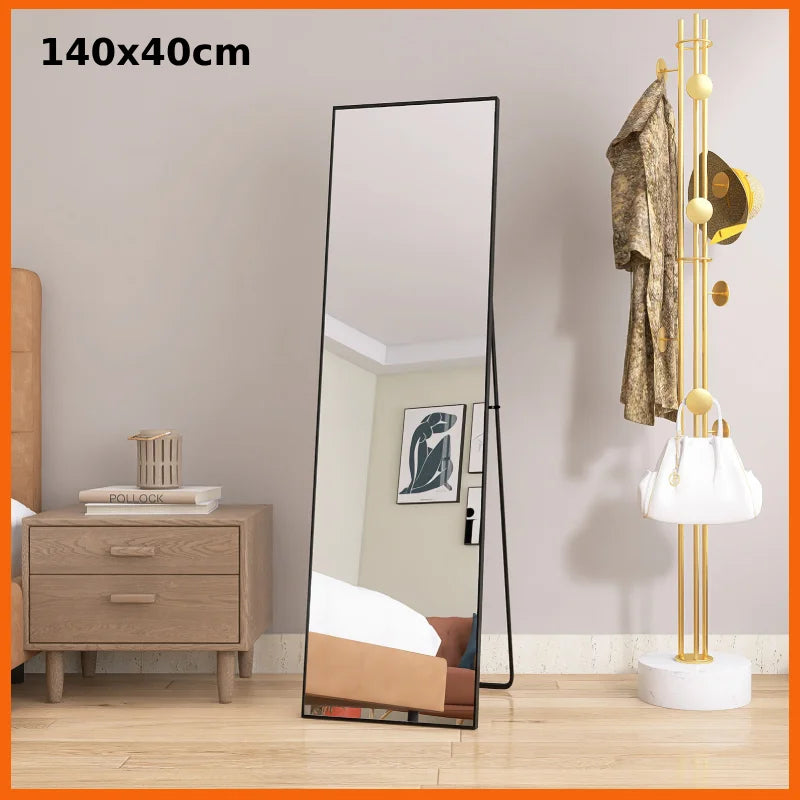 Anajqaqia Tempered Glass Floor Mirror 140x40cm Black