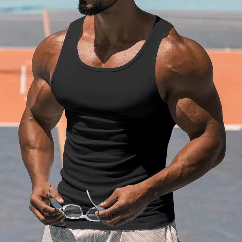 Men's Tight Vest Casual Sports Tank Tops Middle-aged Sleeveless Basic Tops Quick Drying Bodybuilding Vest Tees Fitness Training