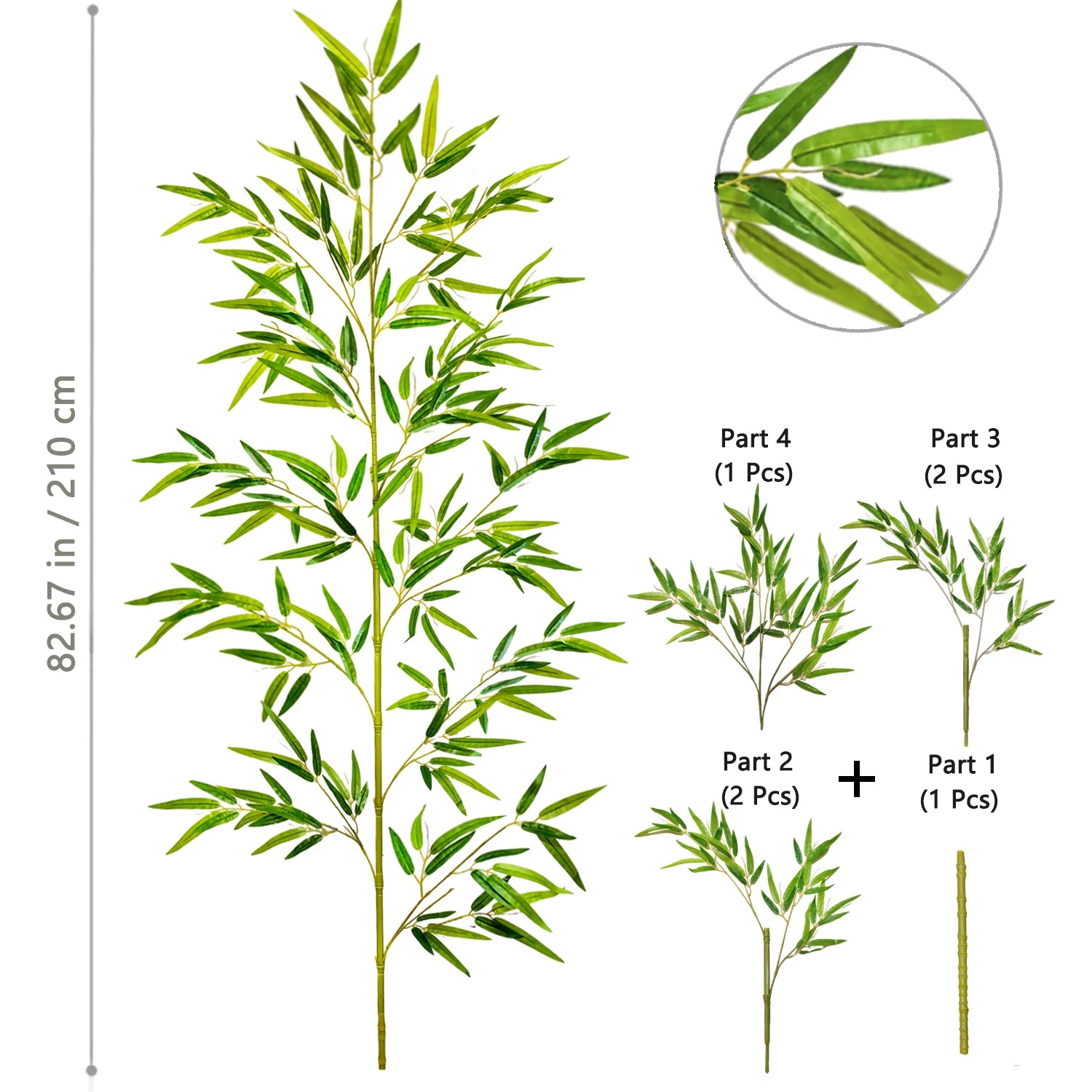 120-240cm/94.48in Artificial Green Bamboo Leaves, Fake Branch Plants, Suitable for Home,  Commercial Office Decoration