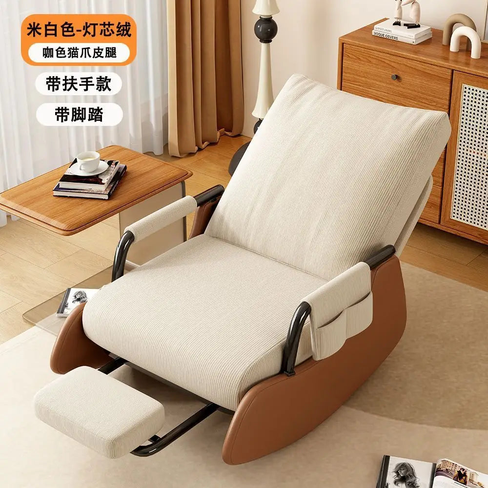Foldable Rocking Chair Backrest Armrest Sofa Bed Balcony Home Leisure Chair Single Bedroom Living Room Leisure Lazy Sofa Bed