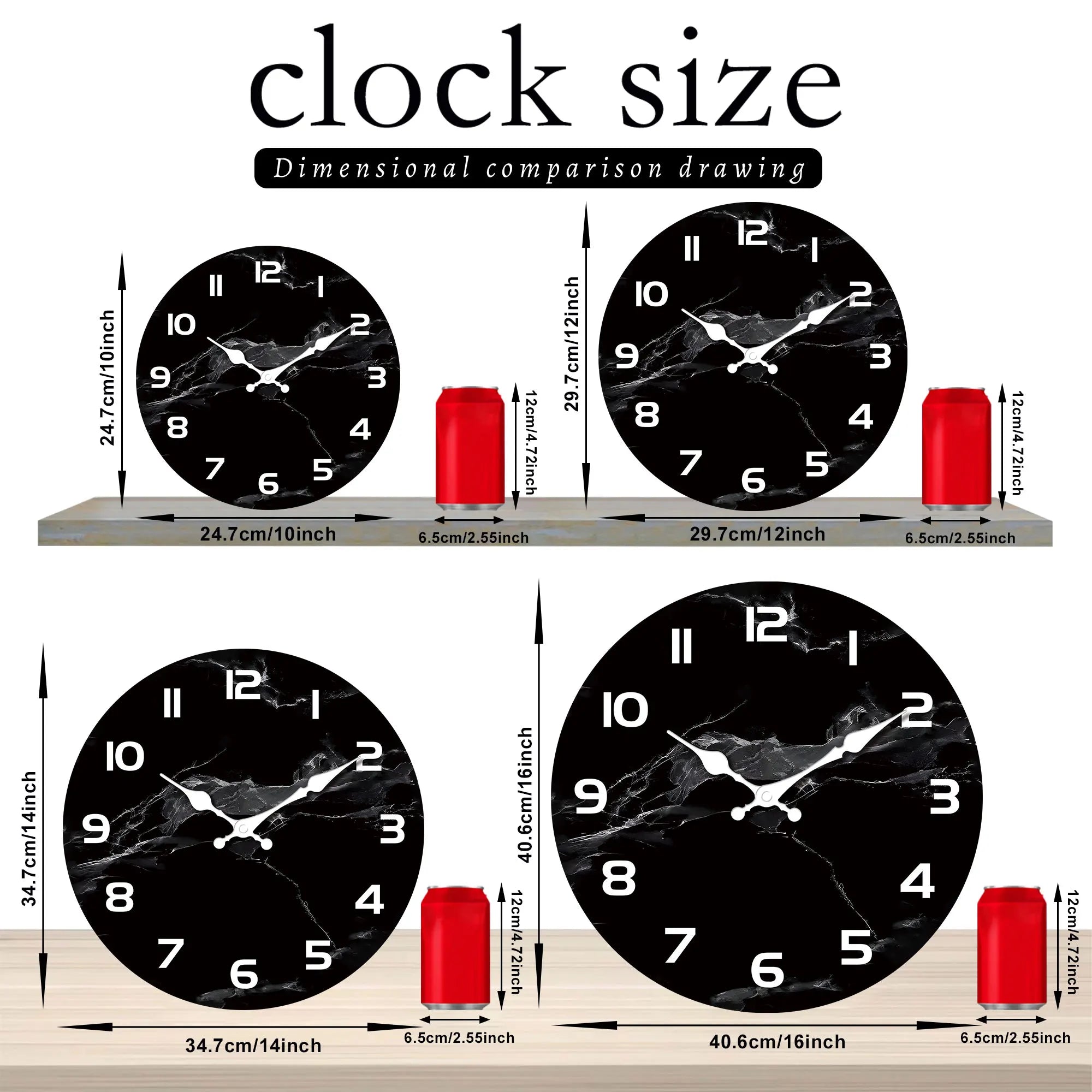 1pc Simple Black marble textured wooden wall clock - Silent non-ticking round clock, suitable for living room bedroom, room deco