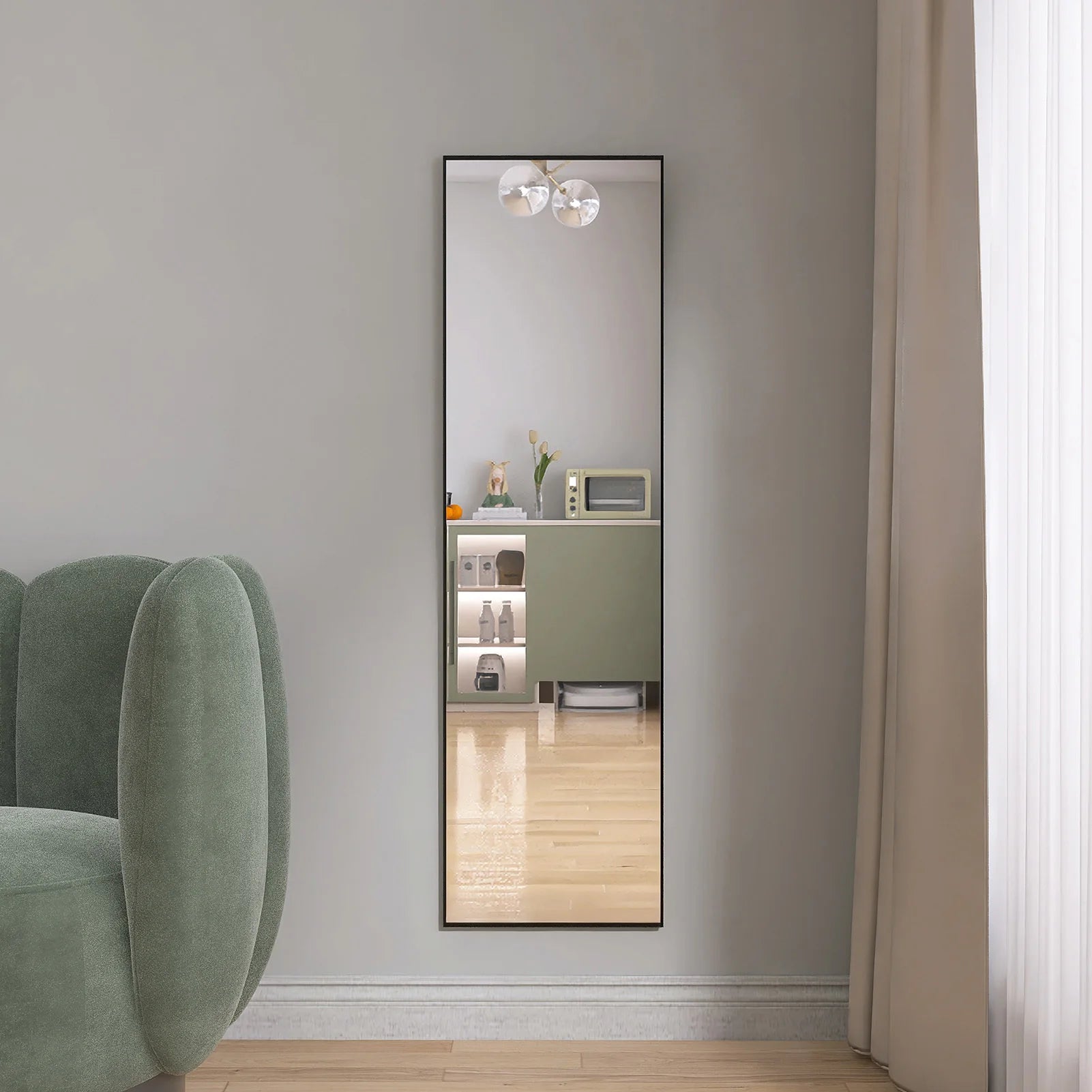 Anajqaqia Tempered Glass Floor Mirror 140x40cm Black