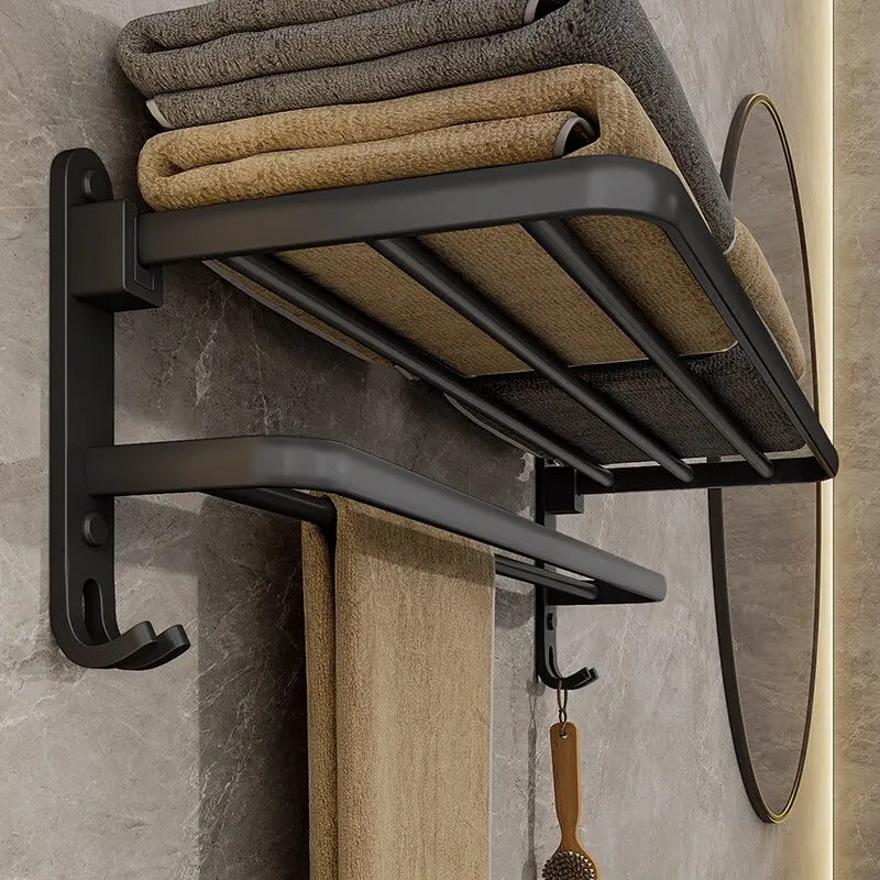Foldable Matte Black Towel Rack