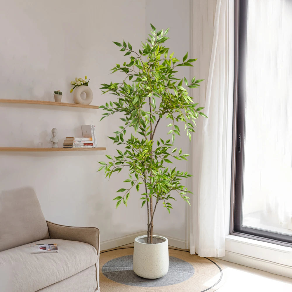 75-140cm Tall Artificial Nandina Plants Fake Tropical Palm Branches Plastic Green Bamboo Leaves For Home Garden Office Decor