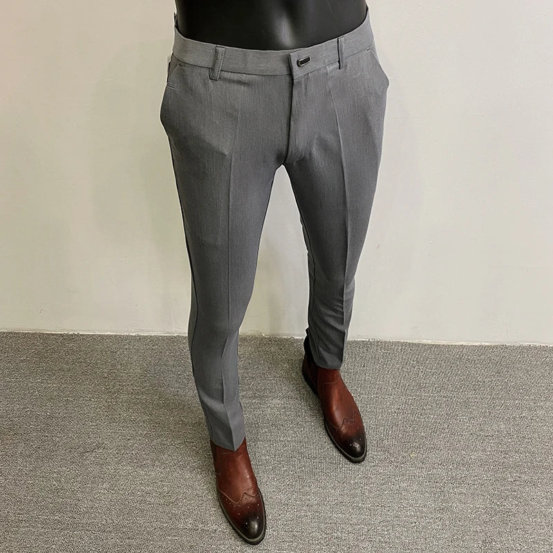 2024 Summer New Men's Casual Stretch Suit Pants Men Fashion Slim Fit Solid Color Formal Business Social Office Trouser 36-28
