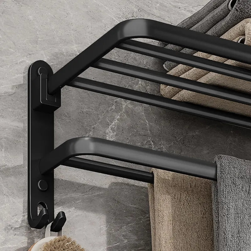 Foldable Matte Black Towel Rack