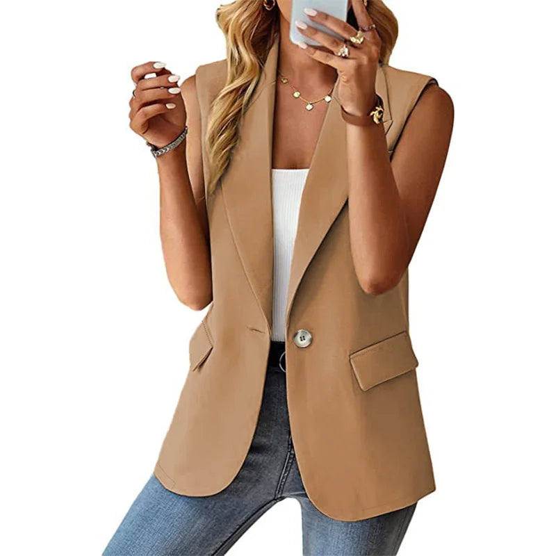 2024 Spring/Summer New Polo Collar Suit Vest Women's Style Commuter Sleeveless Cardigan Tank Top Women