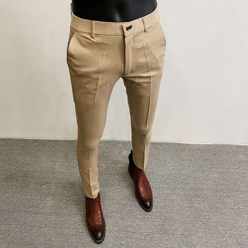 2024 Summer New Men's Casual Stretch Suit Pants Men Fashion Slim Fit Solid Color Formal Business Social Office Trouser 36-28