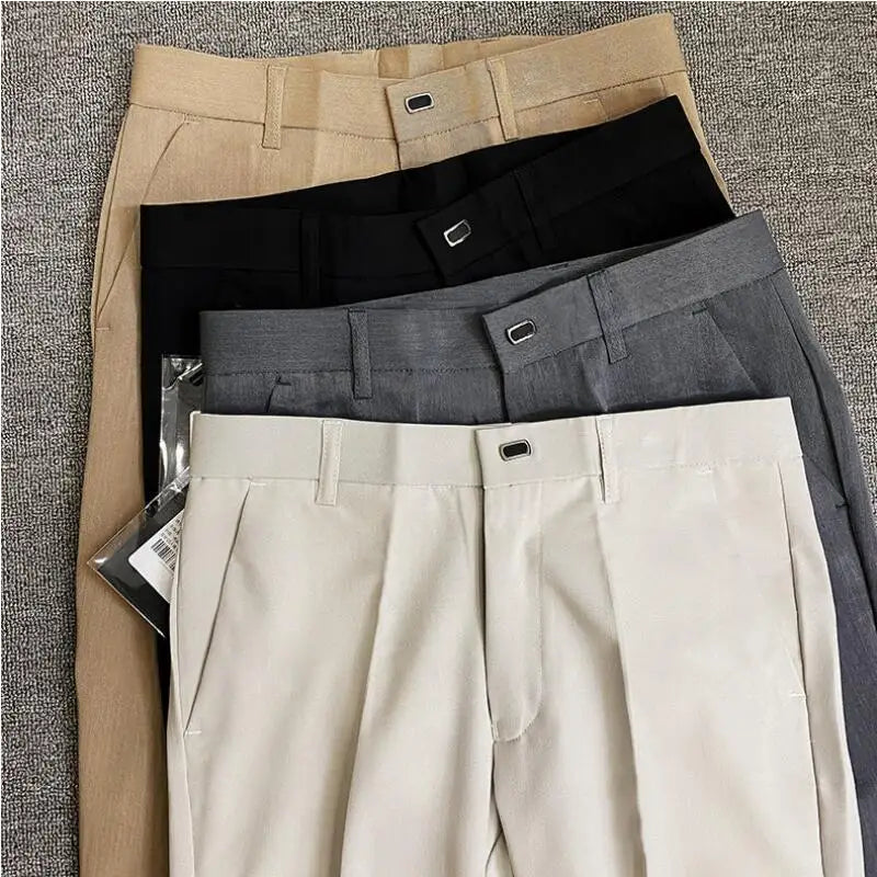 2024 Summer New Men's Casual Stretch Suit Pants Men Fashion Slim Fit Solid Color Formal Business Social Office Trouser 36-28