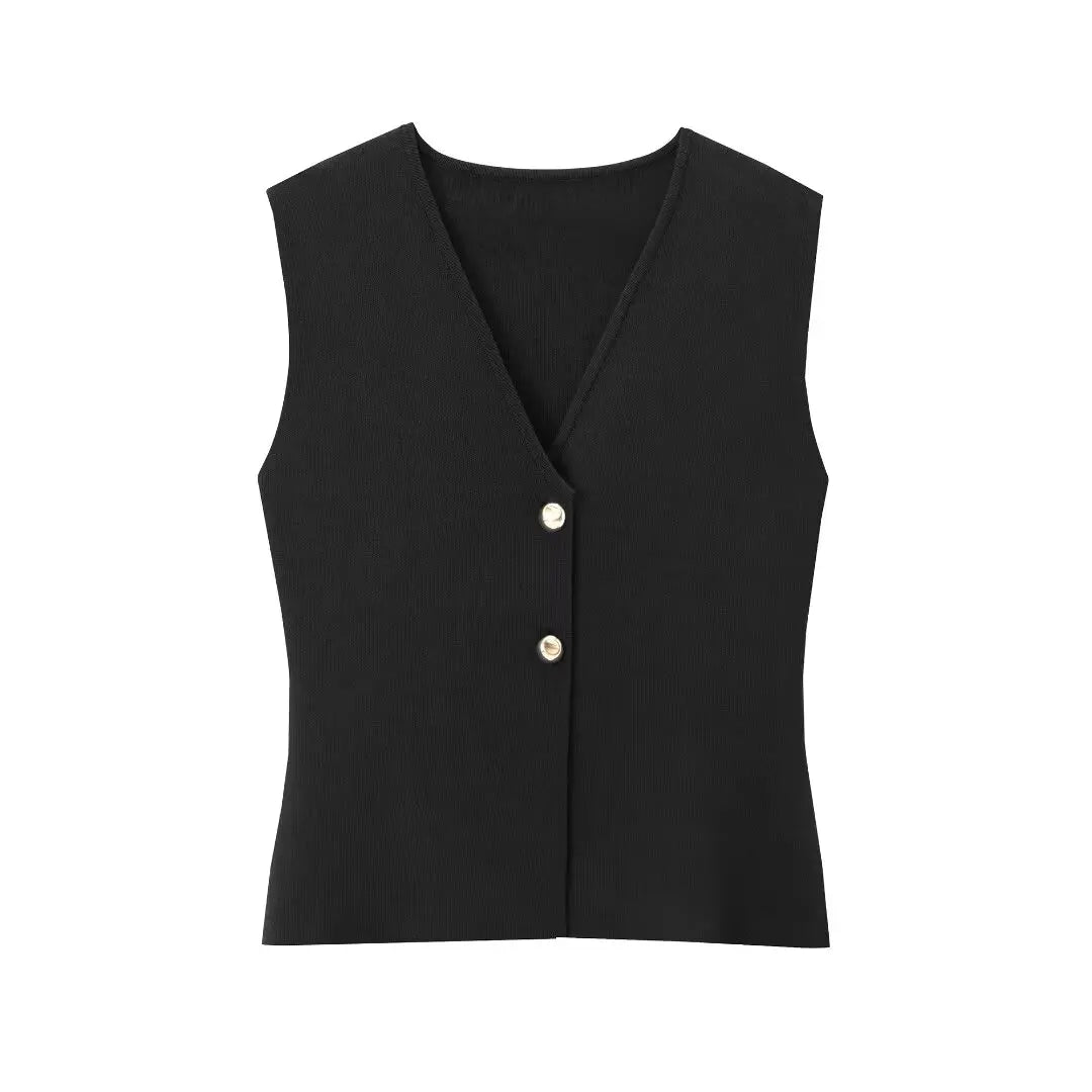 MUJER Woman Knit Vest Top Cropped Sleeveless Vests for Women 2025 Button Summer Vest Top Women Waistcoat Knitted Short Tops