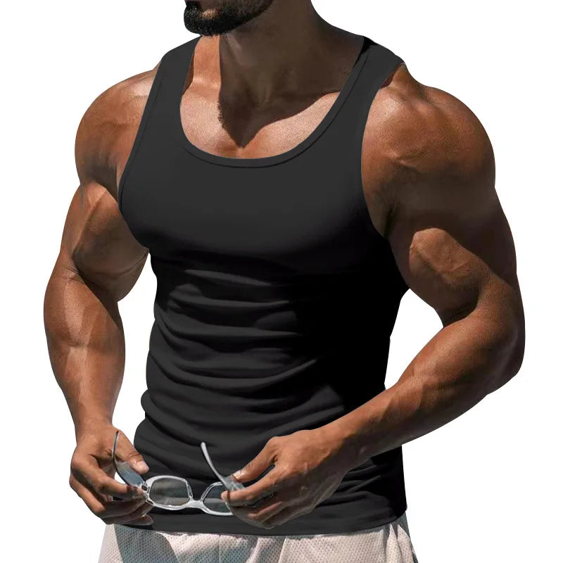 Men's Tight Vest Casual Sports Tank Tops Middle-aged Sleeveless Basic Tops Quick Drying Bodybuilding Vest Tees Fitness Training