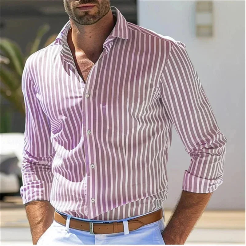 Men's Shirt Button Shirt Casual Shirt Black Red Blue Long Sleeve Striped Lapel Daily Vacation Wear Fashion Casual Tops Shirt