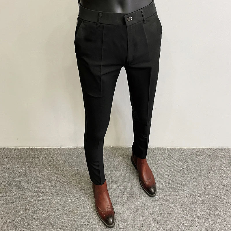 2024 Summer New Men's Casual Stretch Suit Pants Men Fashion Slim Fit Solid Color Formal Business Social Office Trouser 36-28