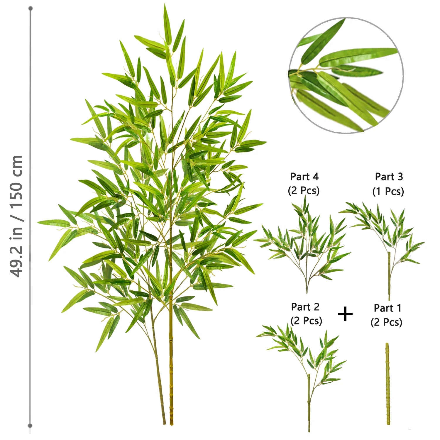 120-240cm/94.48in Artificial Green Bamboo Leaves, Fake Branch Plants, Suitable for Home,  Commercial Office Decoration