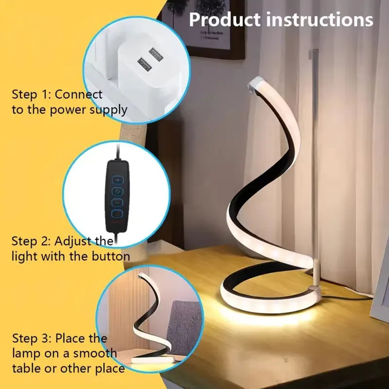 2025 new LED modern bedside lamp deformable spiral table lamp night lamp office living room bedroom decoration night lamp