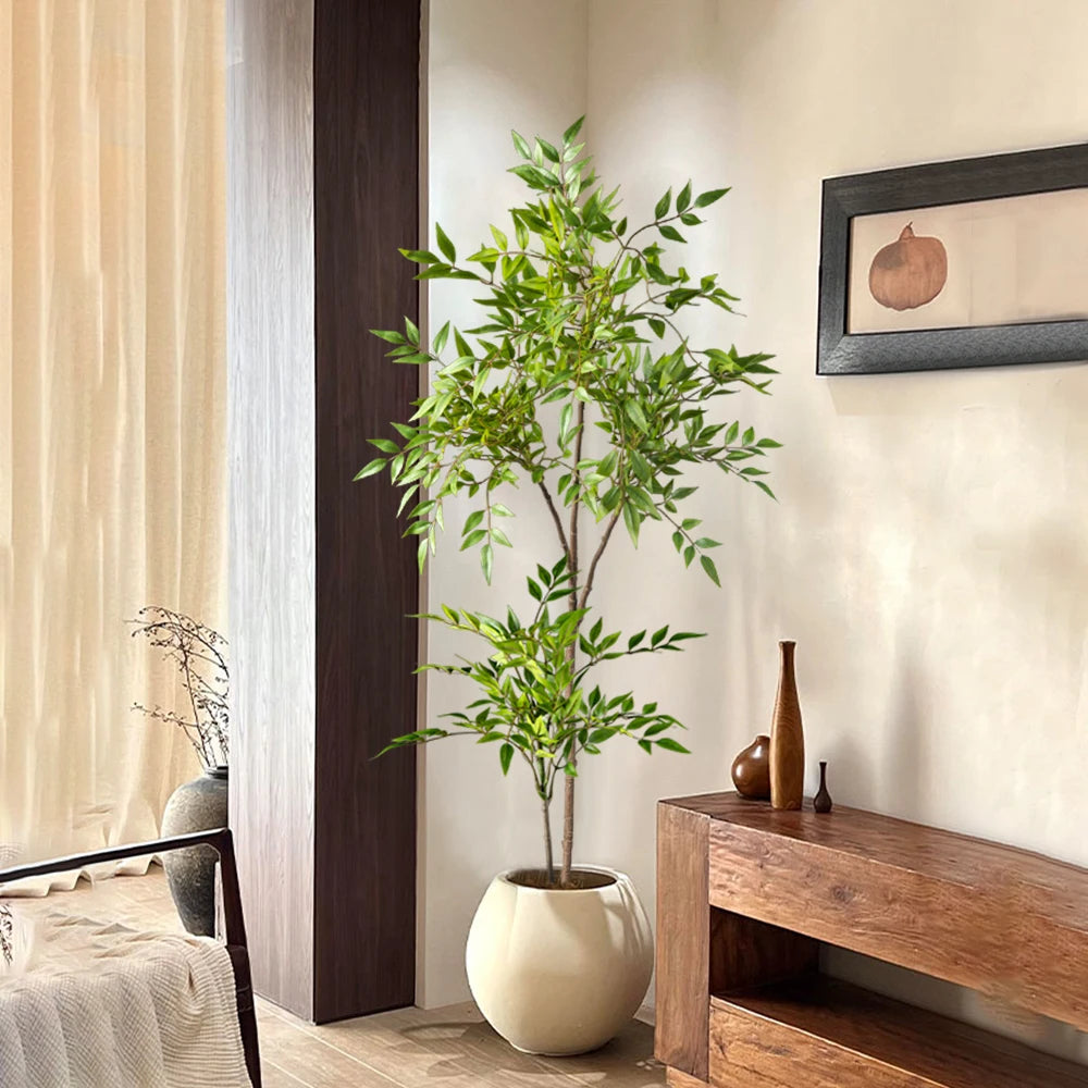 75-140cm Tall Artificial Nandina Plants Fake Tropical Palm Branches Plastic Green Bamboo Leaves For Home Garden Office Decor