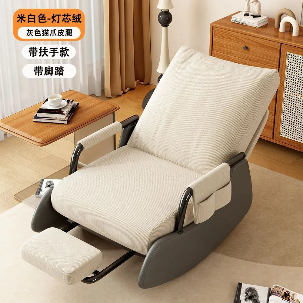Foldable Rocking Chair Backrest Armrest Sofa Bed Balcony Home Leisure Chair Single Bedroom Living Room Leisure Lazy Sofa Bed