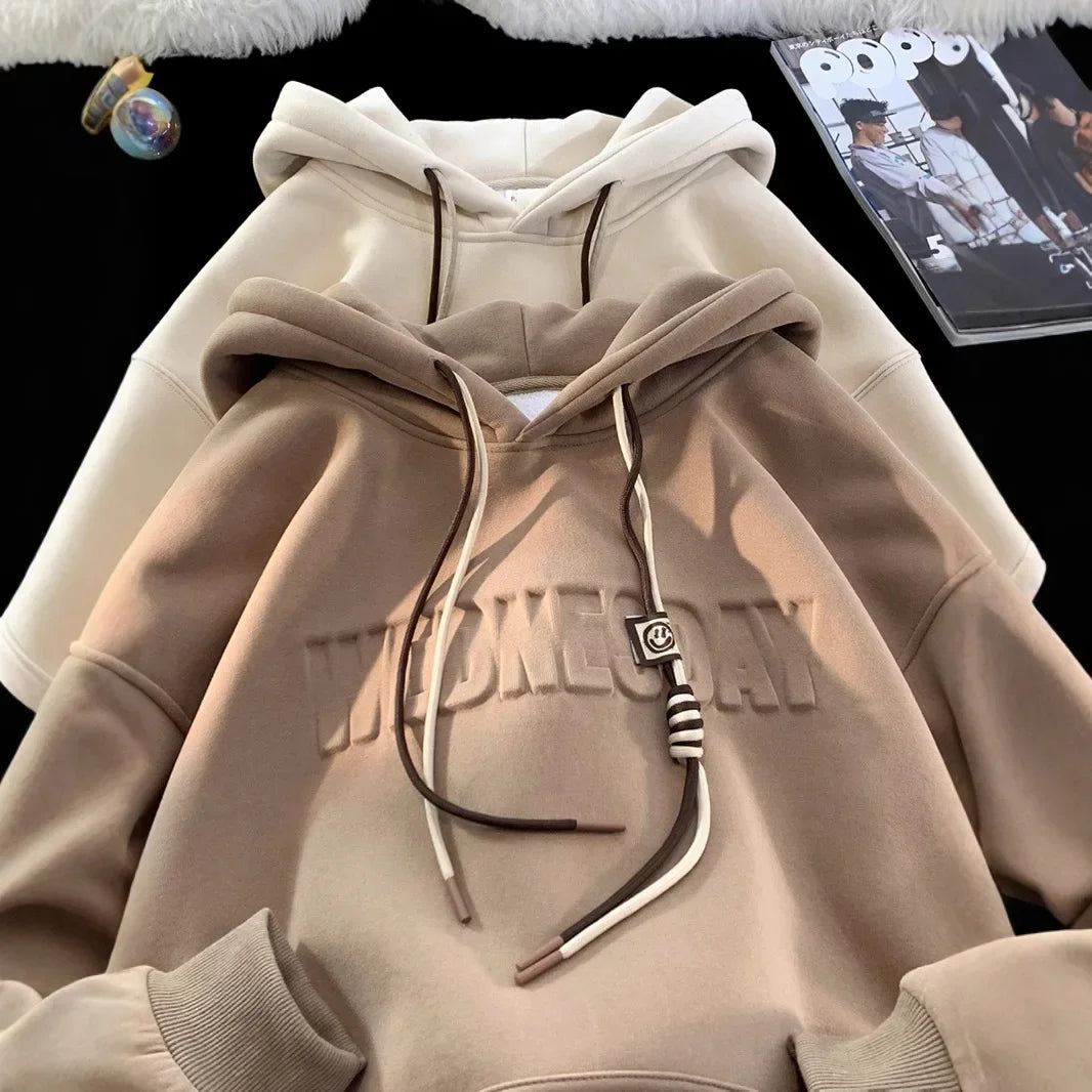 American Style Thickened Hoodie Men's Autumn Winter New Fashion Brand Fleece Lined Thickened Cityboy Japanese Style Jacket