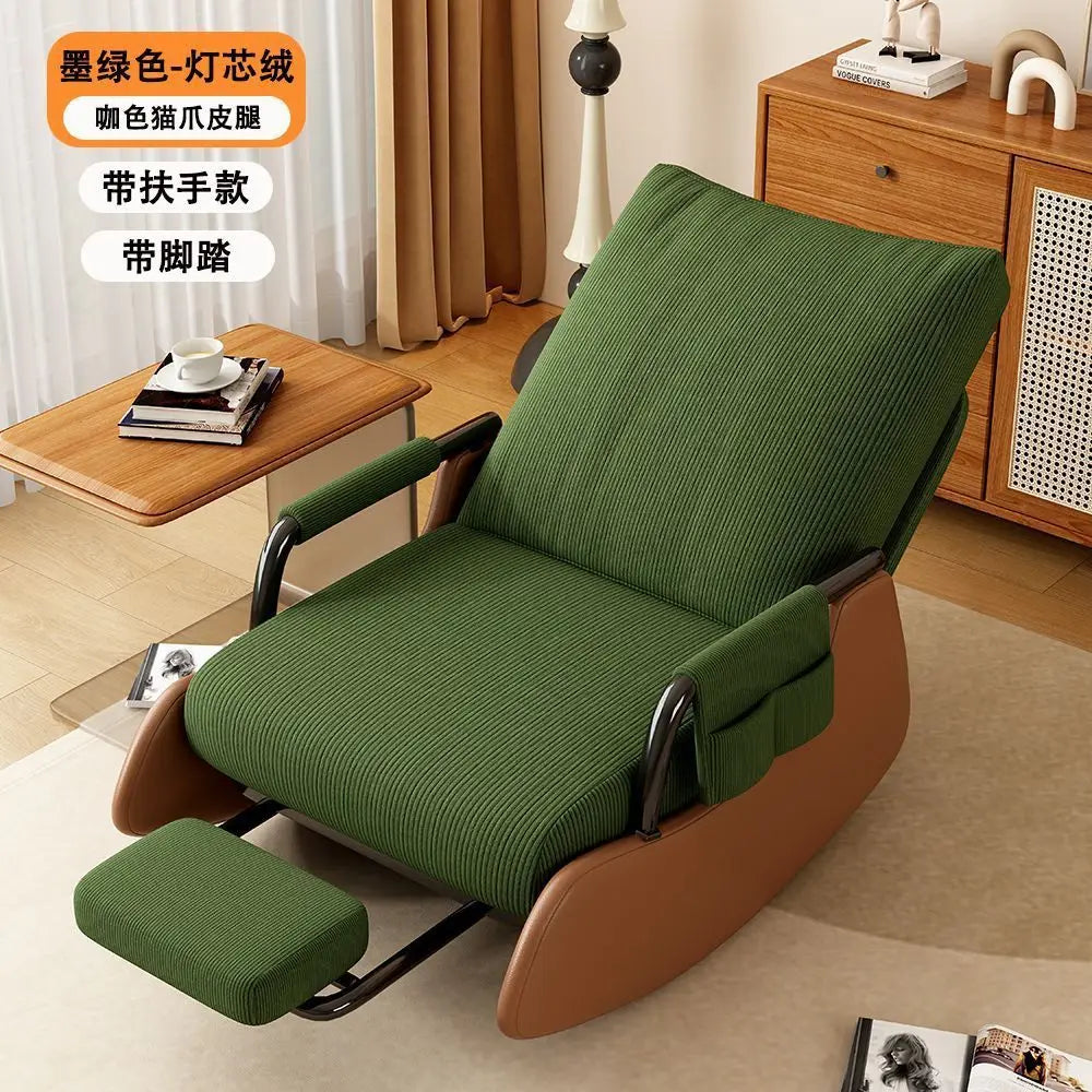 Foldable Rocking Chair Backrest Armrest Sofa Bed Balcony Home Leisure Chair Single Bedroom Living Room Leisure Lazy Sofa Bed