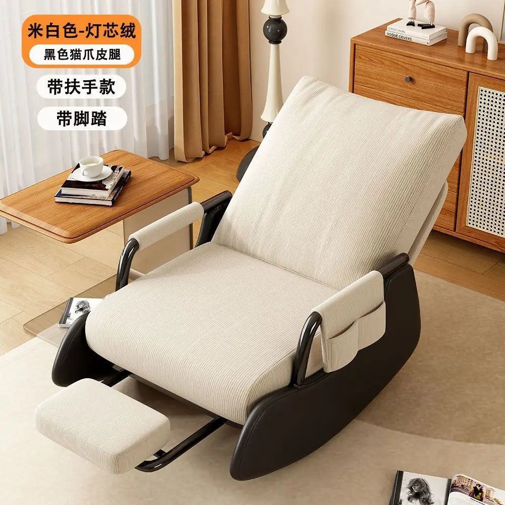 Foldable Rocking Chair Backrest Armrest Sofa Bed Balcony Home Leisure Chair Single Bedroom Living Room Leisure Lazy Sofa Bed