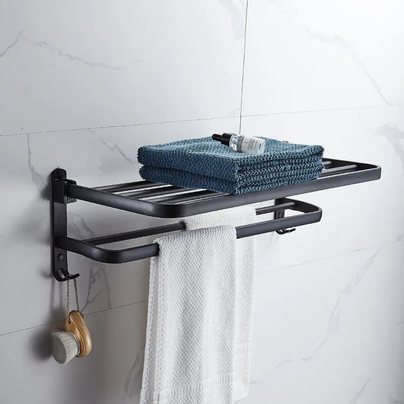 Foldable Matte Black Towel Rack