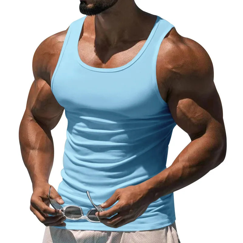 Men's Tight Vest Casual Sports Tank Tops Middle-aged Sleeveless Basic Tops Quick Drying Bodybuilding Vest Tees Fitness Training