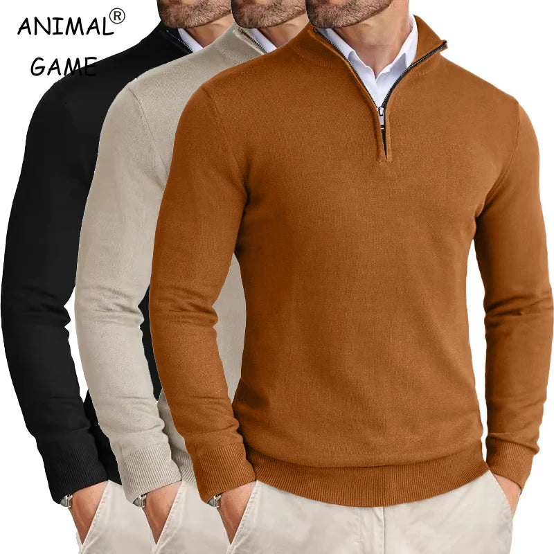 Men's Quarter Zip Up Sweaters Slim Fit Lightweight Pullover Outdoor Mock Neck Tops Half Turtleneck Knitted Streetwear