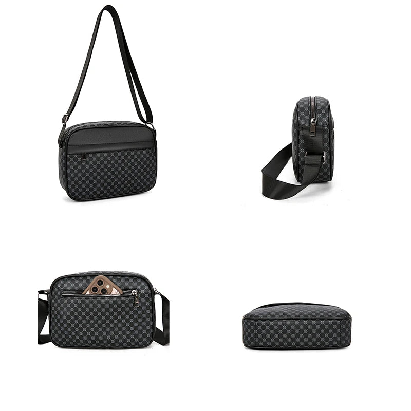 Casual Lightweight Business Shoulder Bags for Men PU Leather Messenger Bag Comfortable Wide Strap Crossbody Bags Designer Male