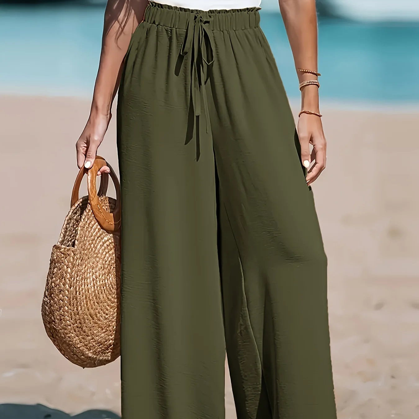 Wide Leg Casual Drawstring Pants