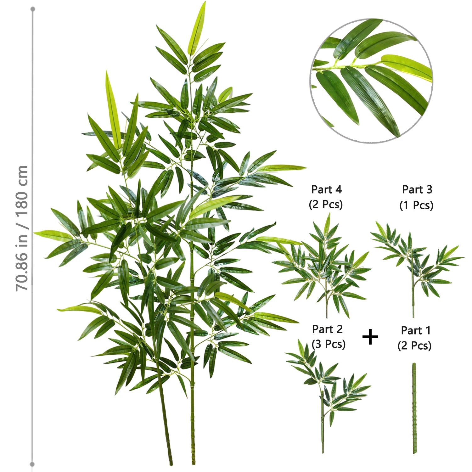 120-240cm/94.48in Artificial Green Bamboo Leaves, Fake Branch Plants, Suitable for Home,  Commercial Office Decoration